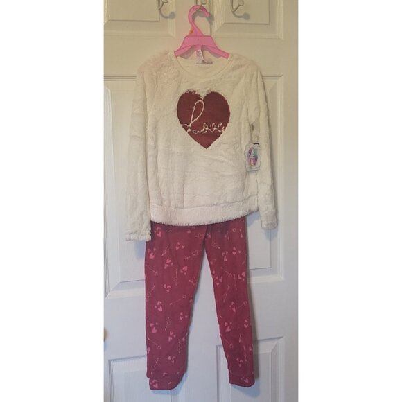 2 Piece Bmagical By Btween  Sleepwear Size 7 Soft Fleece LOVE Top & Pants, NWT - Picture 1 of 5